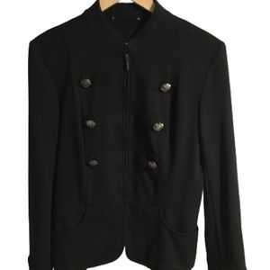 Black Jacket with Zip Closure and Double Breasted Military